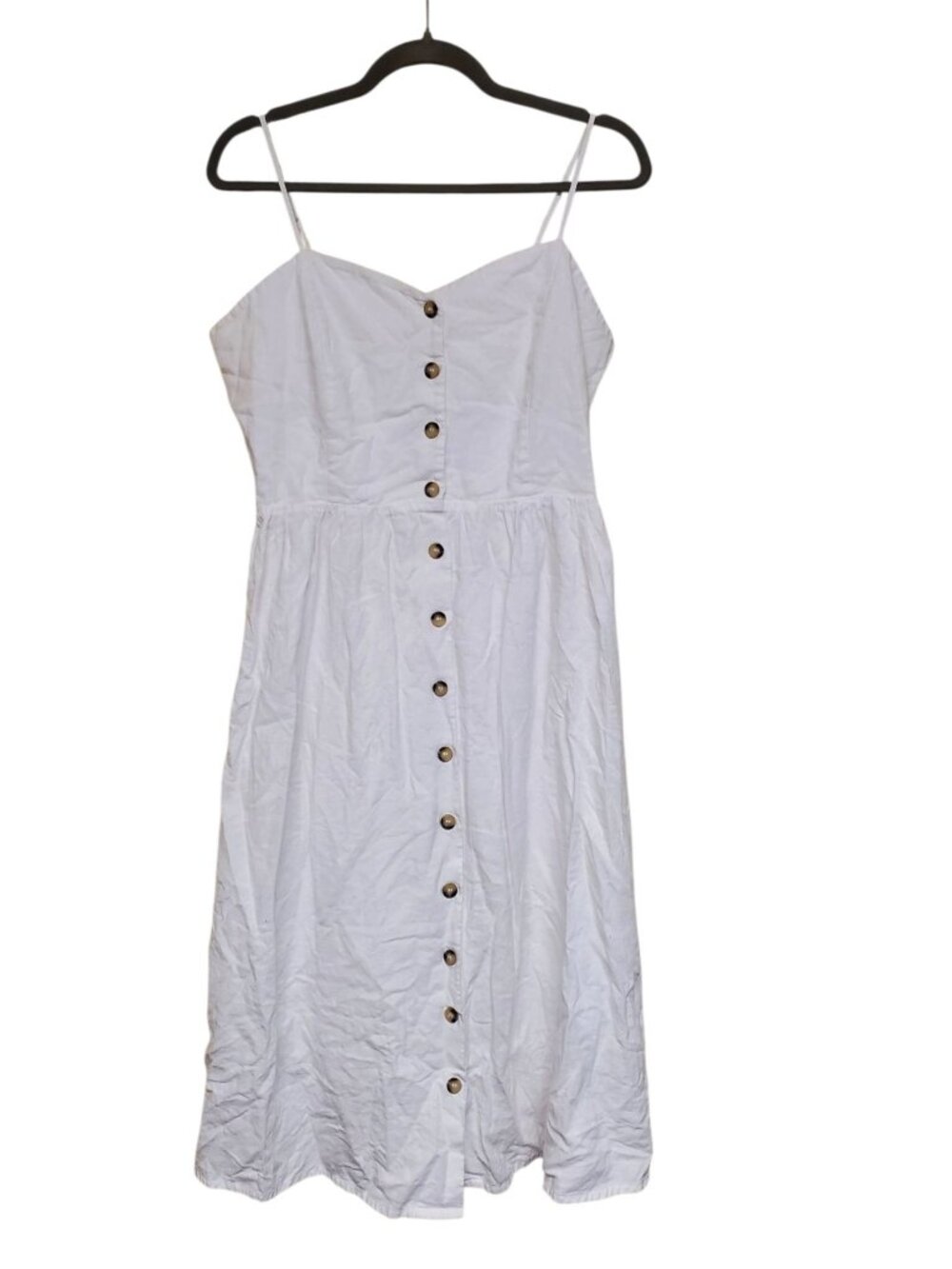H&M Women's White Linen Blend Long Button Front Witchy Sleeveless Boho Dress 12